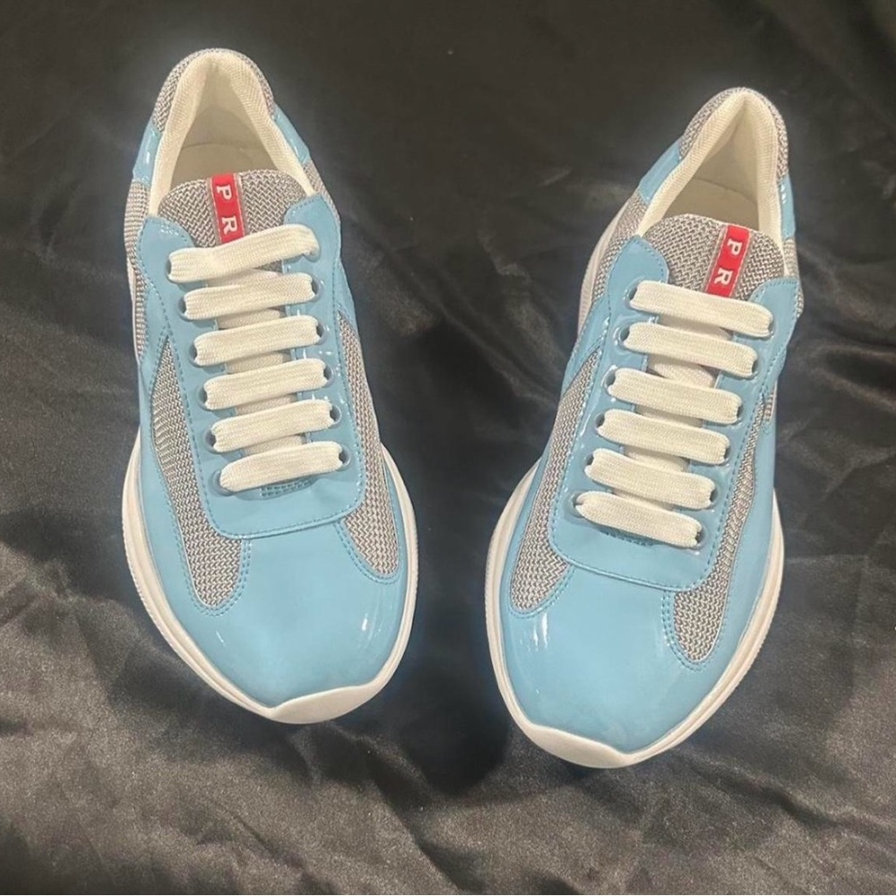 Prada Men's Light Blue and Gray Sneakers